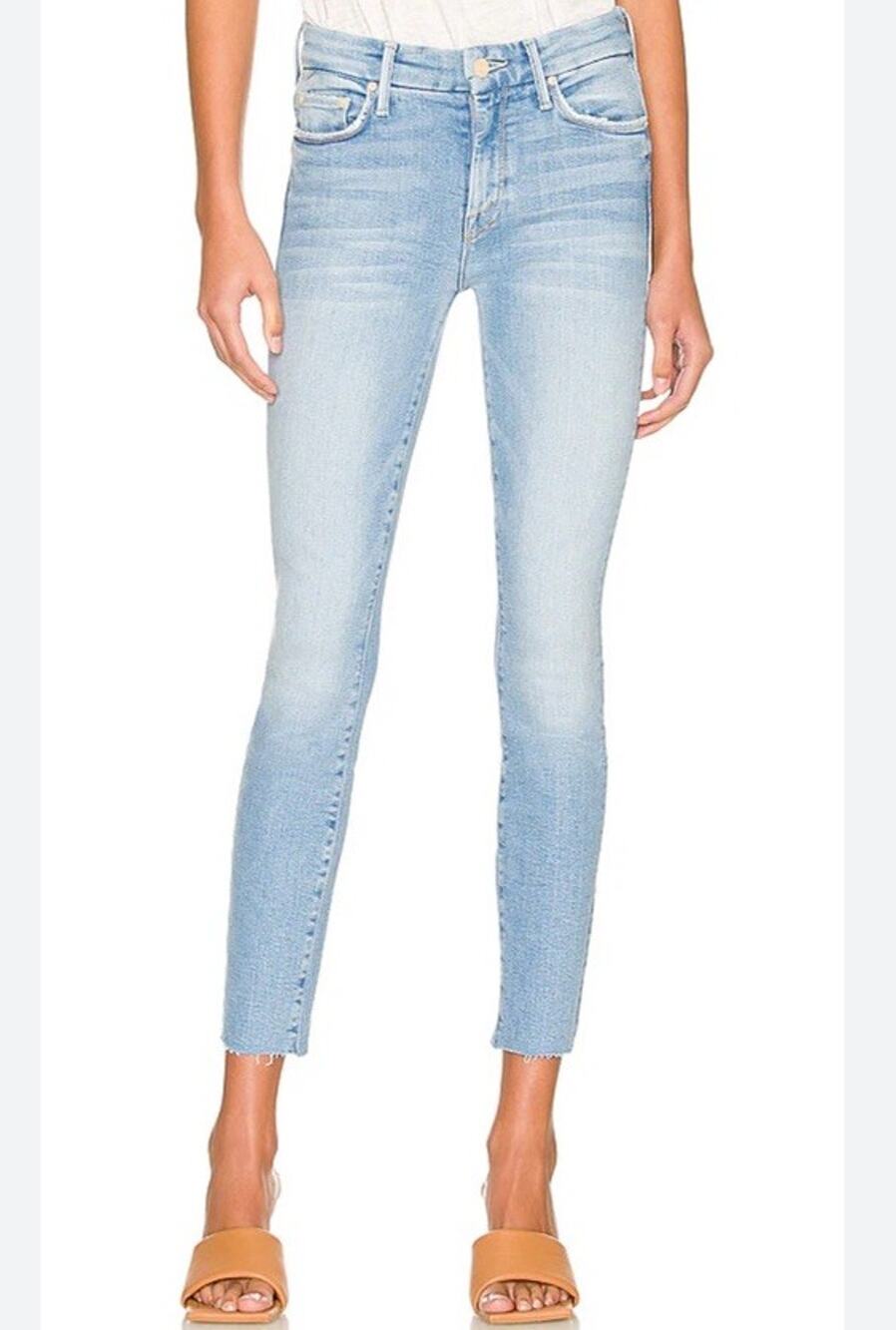 MOTHER The Looker Ankle Fray Light Wash Blue Denim Jeans When Sparks Fly Sz 27